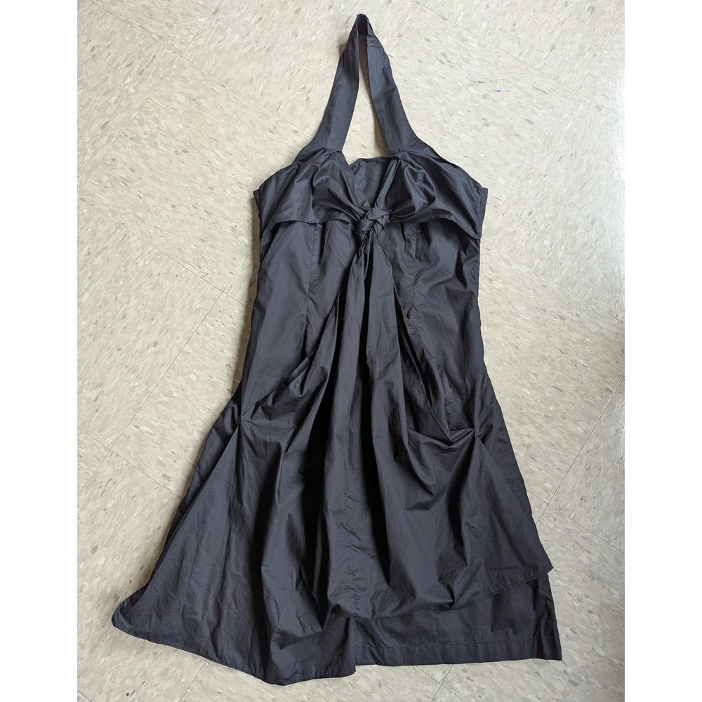Art To Wear Black Cotton Knotted Halter Midi Dress Avant Garde Sculptural Large